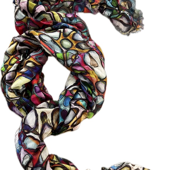 ⭕️Vibrant Multicolor Modal/Silk Oblong Lightweight Circle Design Scarf—Namaskar - Picture 4 of 17
